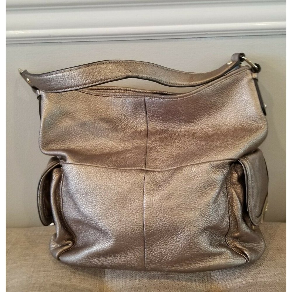 b makowsky handbag large gold pebbled leather shoulder bucket bag